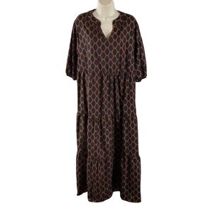 Emery Rose Black and Brown Geometric Print Maxi Dress